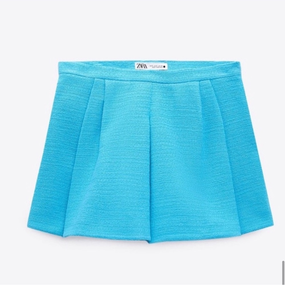 Zara blue sky pleated cotton textured skort Medium NWT